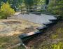 Completed cinder block masonry retaining wall 