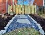 Blue stone stepping stones with decorative rocks